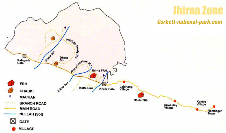 Jhirna Zone Map, Corbett