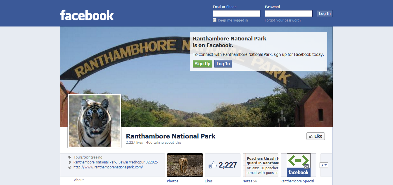 Ranthambore National Park Facebook Page